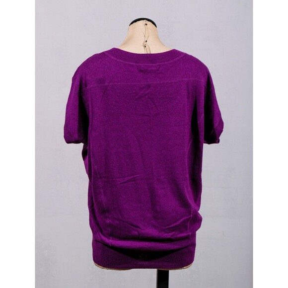 Calvin Klein Purple Wool Blend Short Sleeve Tapered Fitted Pullover Sweater Sz M - Picture 4 of 5